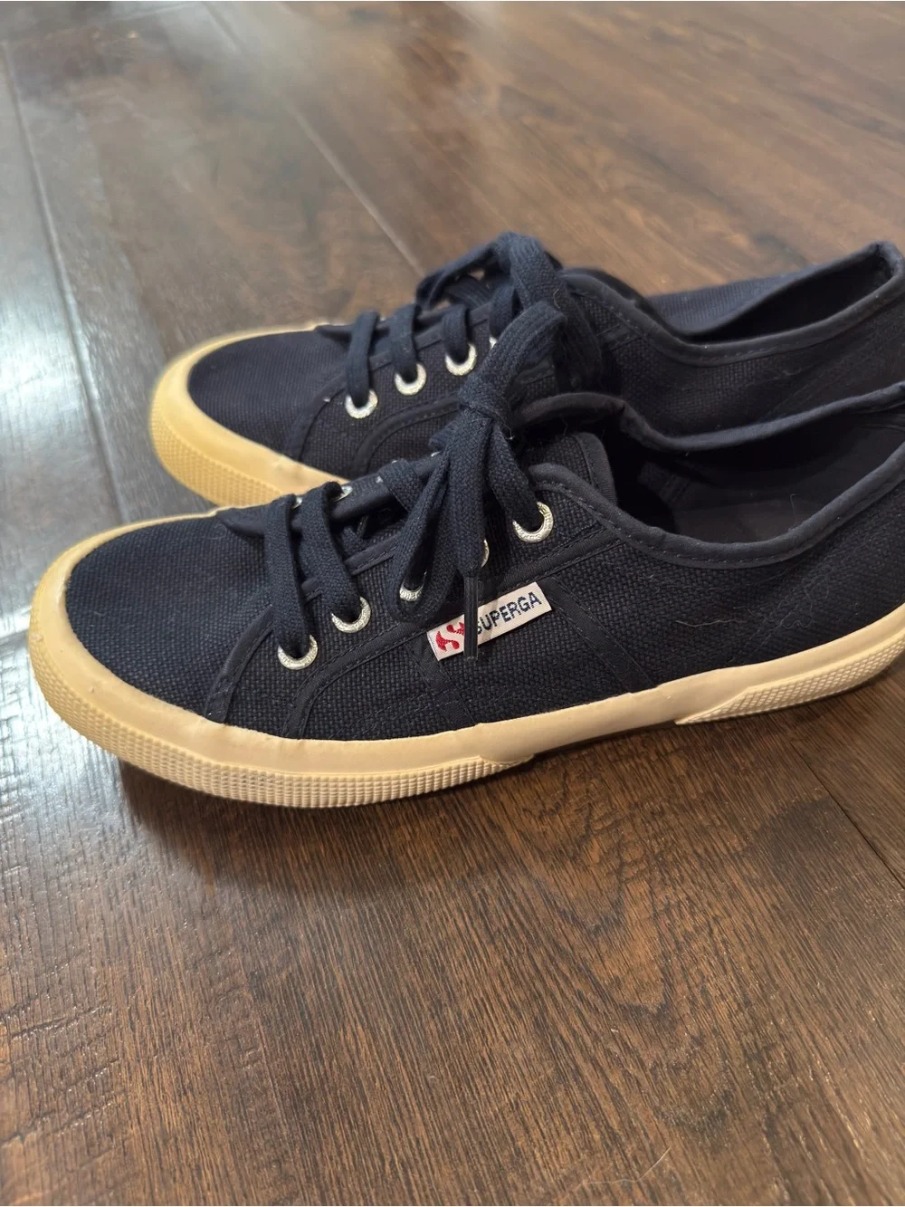 Superga Navy Blue Canvas Platform Sneakers